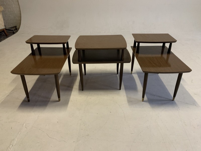 Mid Century Modern End Table Step Vintage 2 Tier Coffee Walnut Wood Tapered Legs gallery