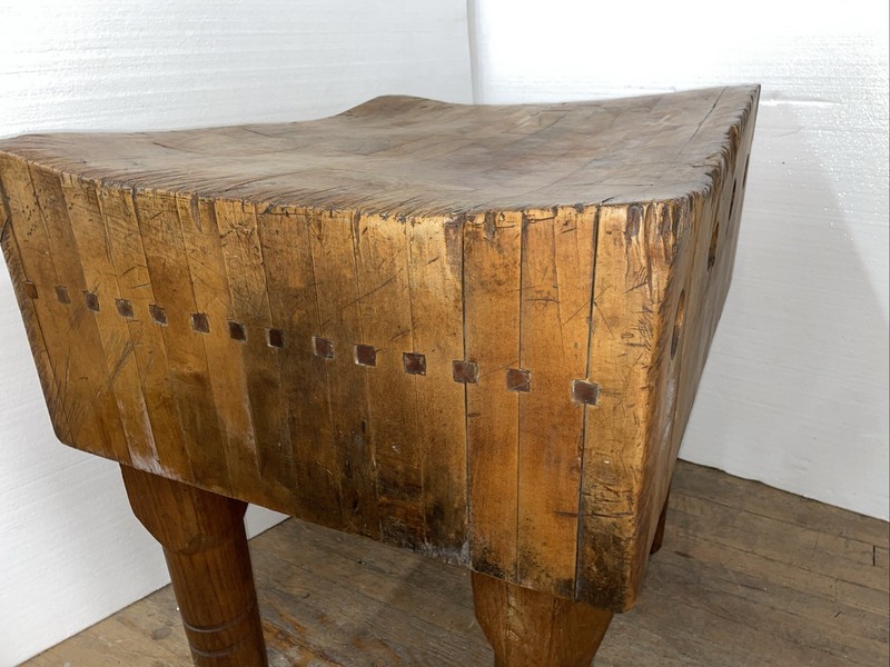 Antique Solid Maple Butcher Block Table 30" x 24 1/2" 31" high 12" thick gallery