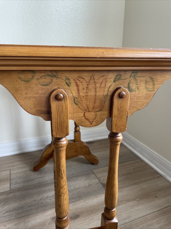 Victorian Eastlake Style Hand Painted & Carved Yew Wood Side Table Night Stand gallery