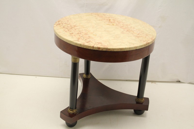 French Empire Mahogany & Ebony Side End Table With Marble Top & Bronze Mount 19T