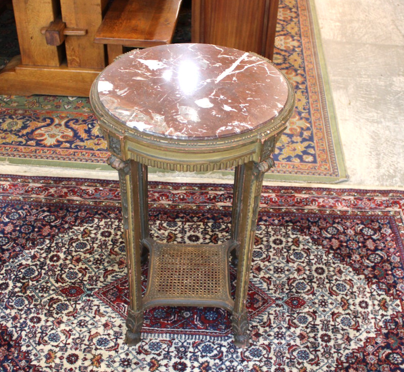 Antique French Louis XVI Marble Top Round Side Table gallery