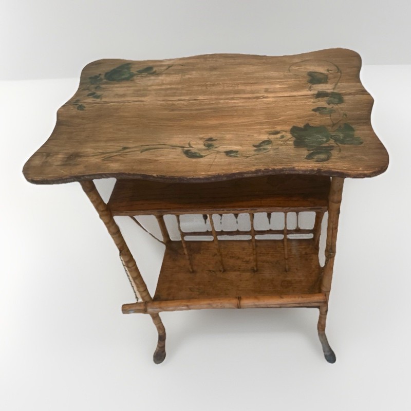 Victorian Burnt Bamboo & Cane Magazine/Accent Table 29 x 26 x 14” gallery