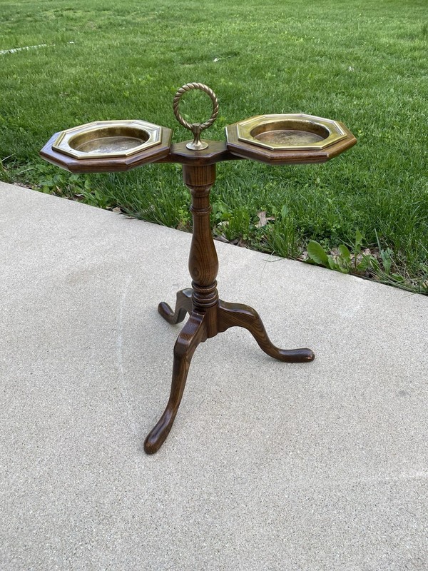 Brandt Furniture Vintage Wood And Brass Ash Tray Stand / Side Accent Table