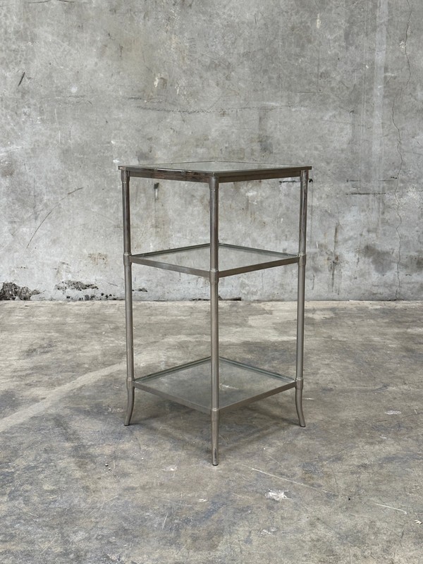 Waterworks Easton Etagere Side Table, Edwardian Nickel & Glass, Two-Tier