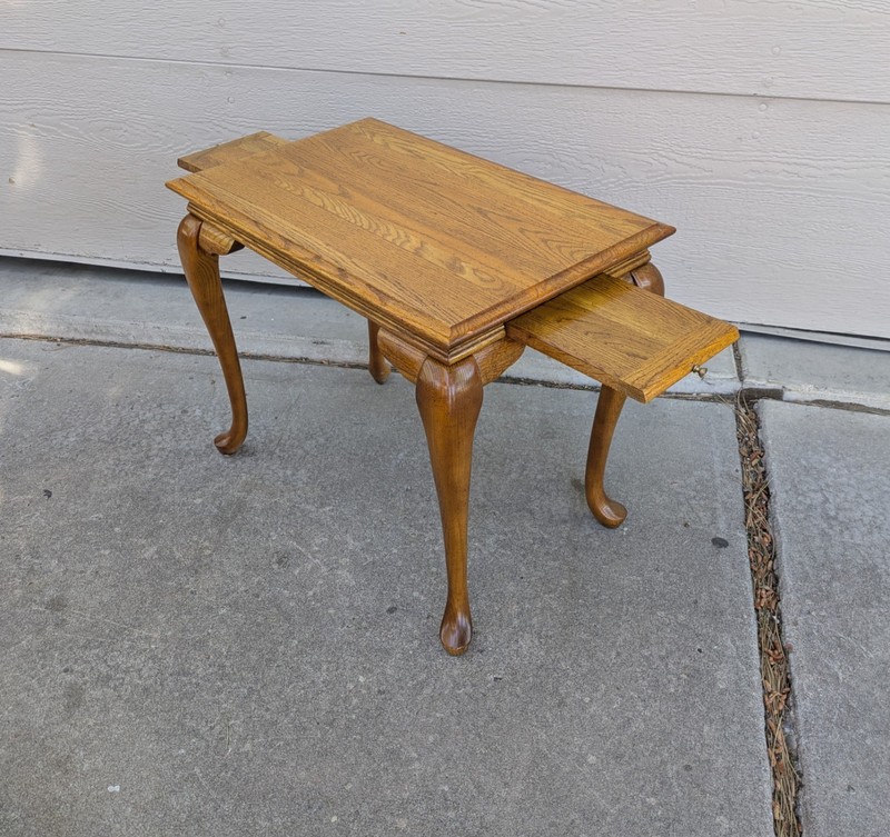 Vintage Oak Wood Queen Anne Georgian Tea Table with Pull Out Candle Trays C37