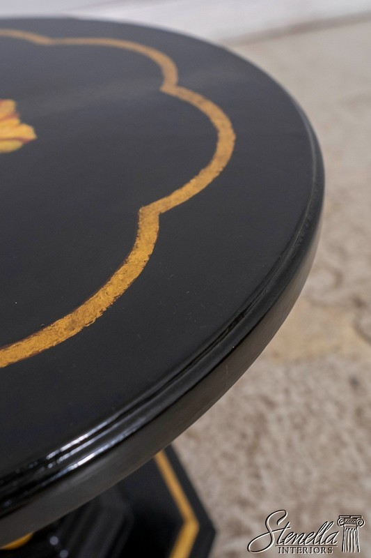 70373: Small Black & Gold Italian Style Floral Paint Decorated Pedestal Table gallery