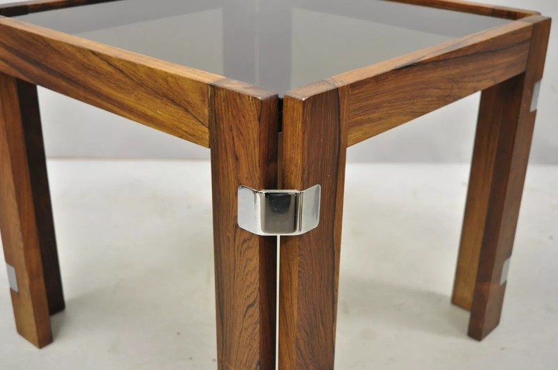 Interior Form Mid Century Danish Modern Rosewood & Glass Side Tables - 3 Pcs gallery