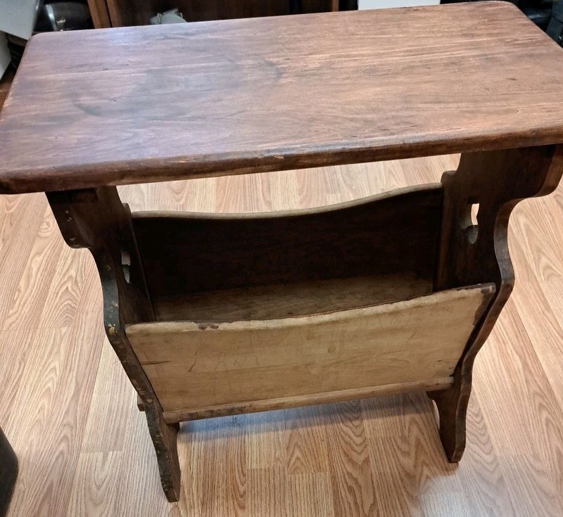 Vintage Arts and Crafts Solid Oak Side Table With Magazine Rack gallery
