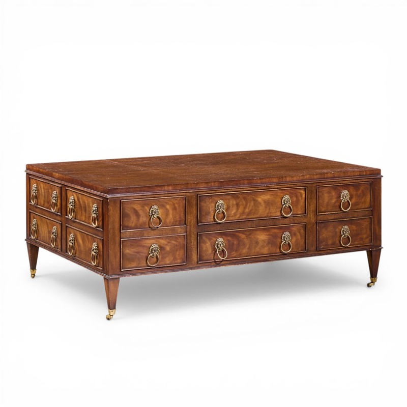 EJ Victor Burlwood and Walnut Lion Head Handle Coffee Table