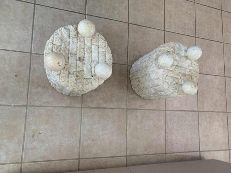Vintage Postmodern Tessellated Geometric Side Tables Round ( a Pair) gallery