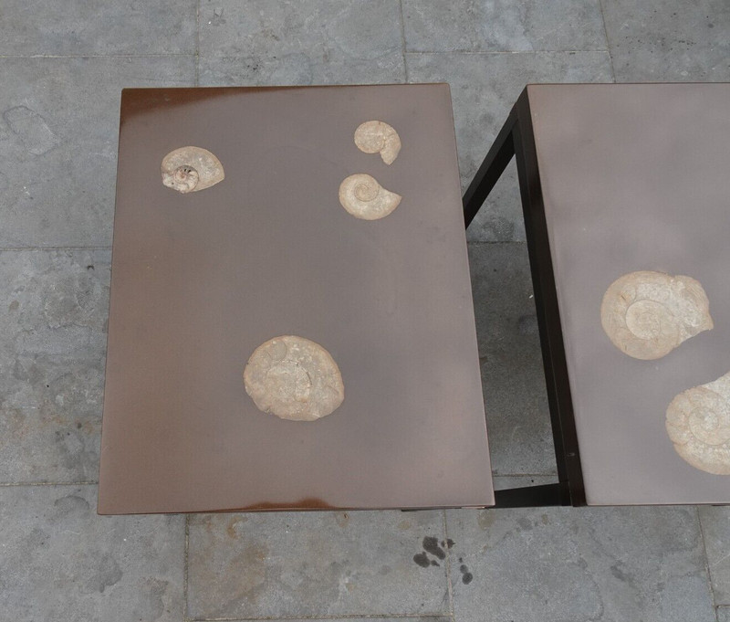 VINTAGE ART TABLES EPOXY RESIN FOSSIL ADO CHALE OR ETIENNE ALLEMEERSCH ? BELGIAN gallery