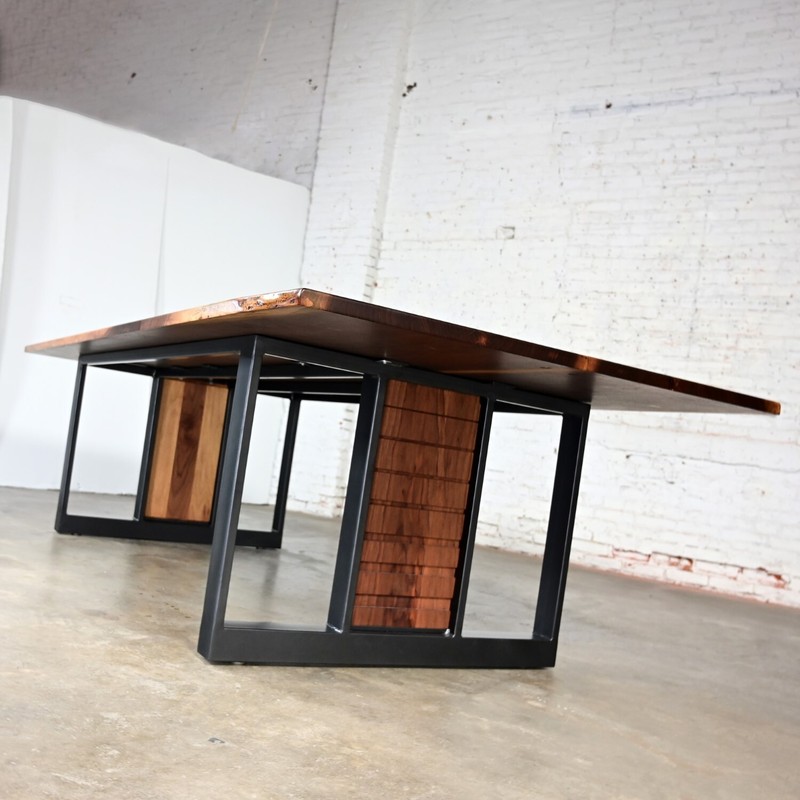 Organic Modern Custom Conference Table Natural Walnut Top Powder Black Base gallery
