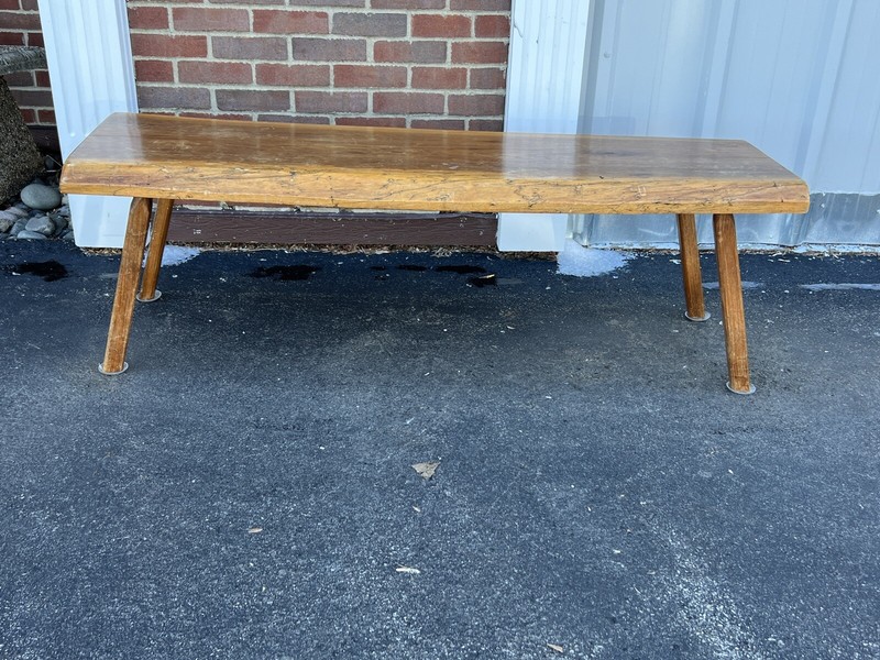 Rustic Coffee Table With Peg Legs Mid Century Modern Solid Wood 57” Long Narrow gallery