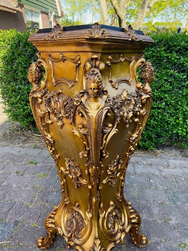 Pedestals Pair Italian Baroque Gold Finish Ornate Display Columns Vintage Decor gallery