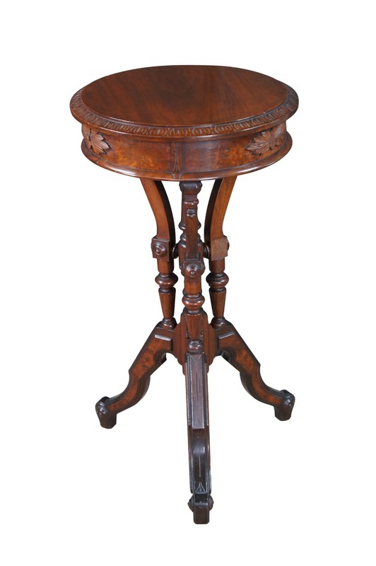Antique Victorian Eastlake Walnut Burl Carved Pedestal Table Sculpture Stand