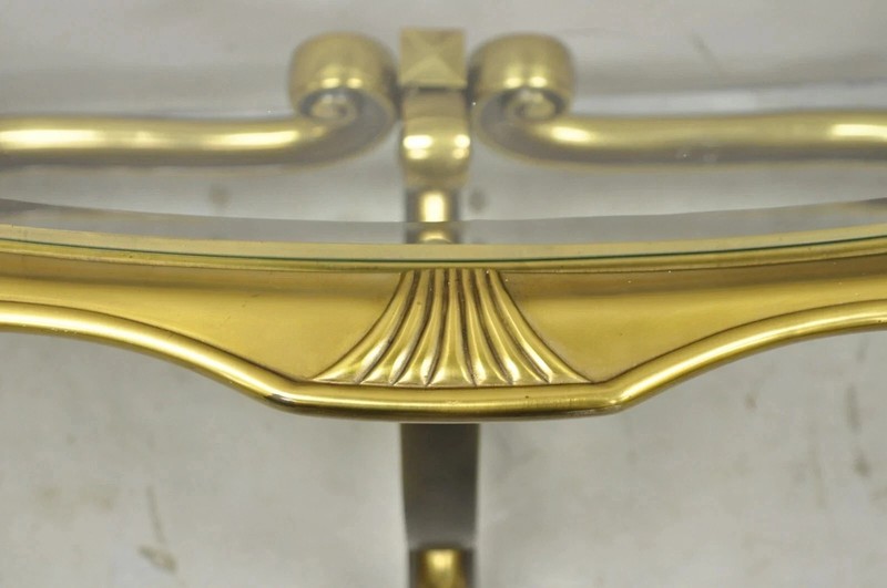 Vintage Hollywood Regency Mastercraft Style Brass Glass Console Sofa Hall Table gallery