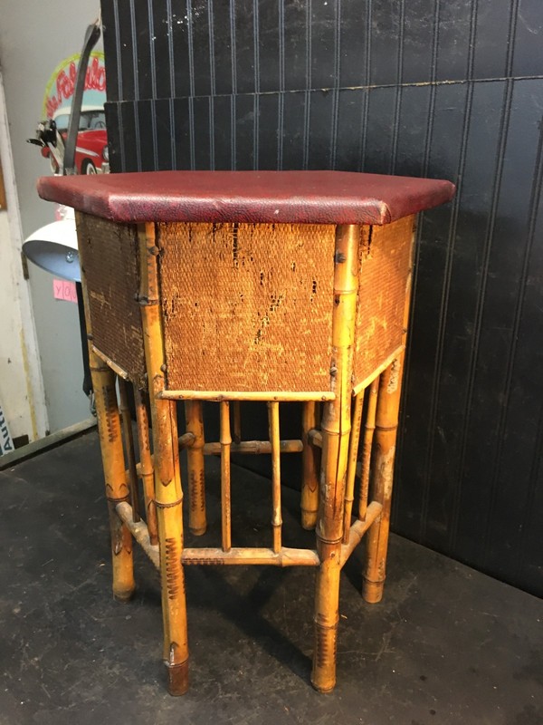 VTG 1900s Hexagon bamboo & rattan side table end table, Plant Stand , Asian 22" gallery