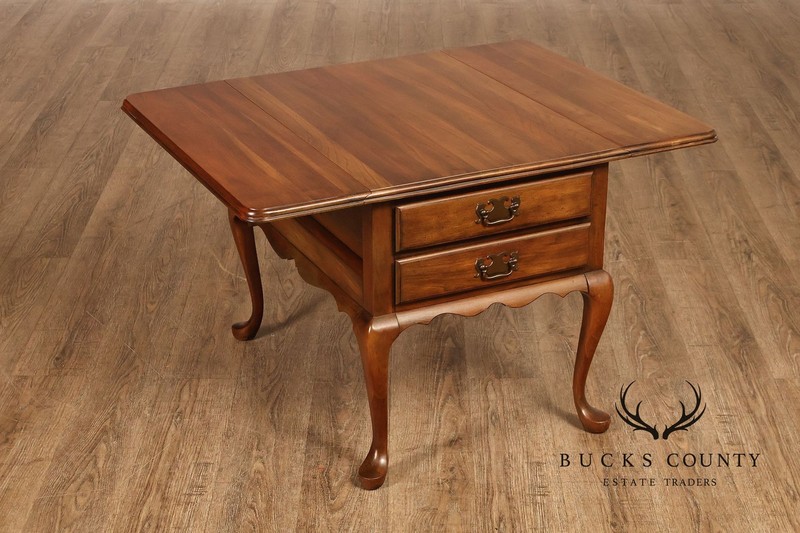 Vintage Pair Of Queen Anne Style Cherry Drop Leaf Two-Drawer End Tables gallery