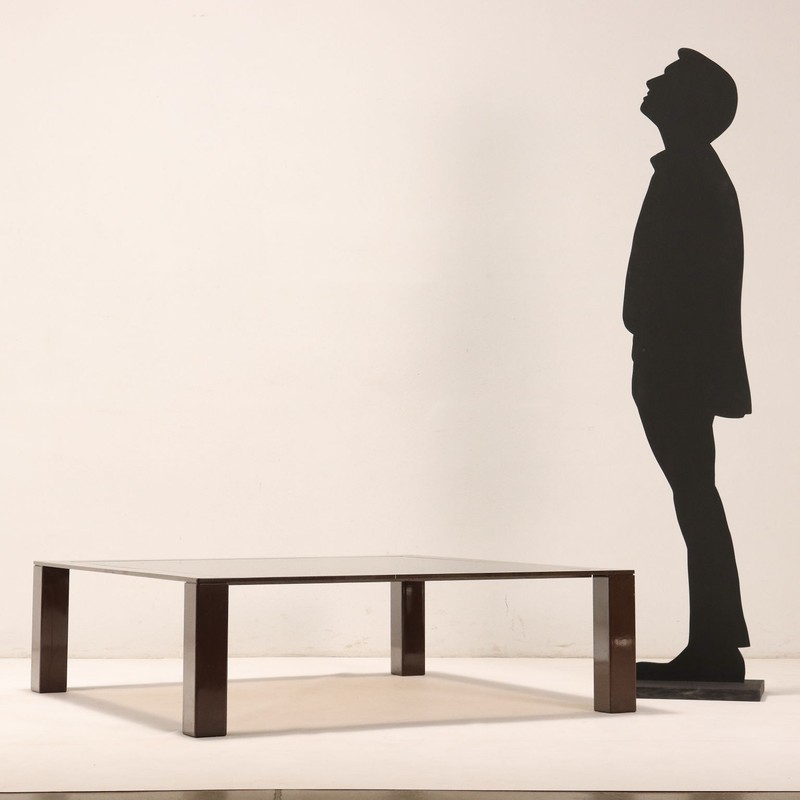 Vintage Coffee Table 1970s-80s Enamelled Metal Smoked Glass gallery