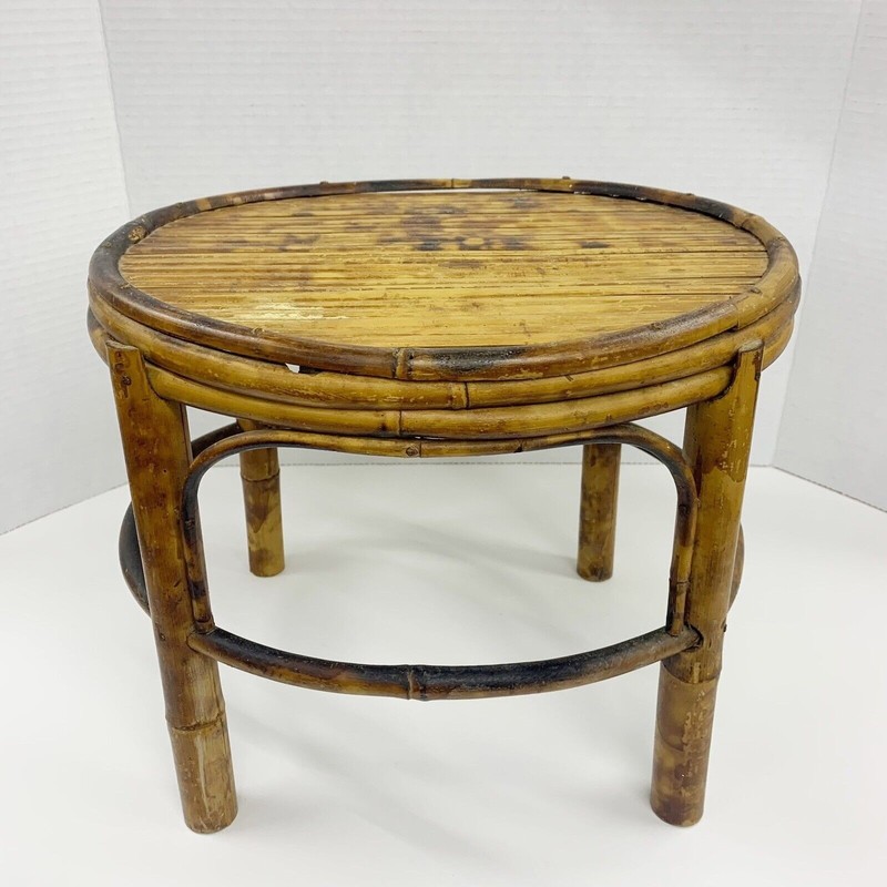 Vintage Tortoise Bamboo Stand Stool Plant Pot Oval 10” x 12” x 11” Mid Century gallery