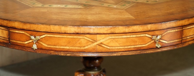 VINTAGE CELTIC DESIGN BURR OAK & WALNUT DINING OCCASIONAL GAMES TABLE & CHAIRS gallery