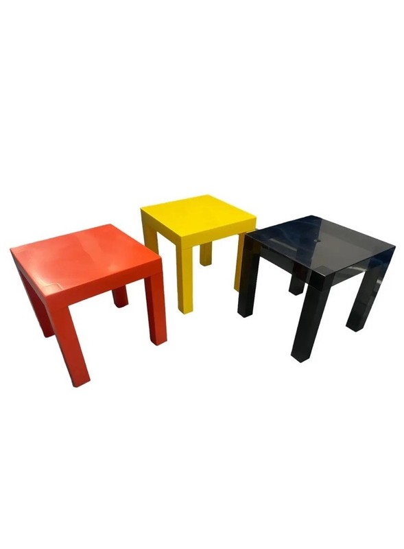Mid Century Multi Color Plastic Parsons Tables - a Set of 3 Snack Tables gallery