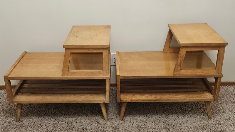Vtg Mid Century Modern MERSMAN 7506 Blonde Step Up End Tables RARE TRIPLE 3 TIER