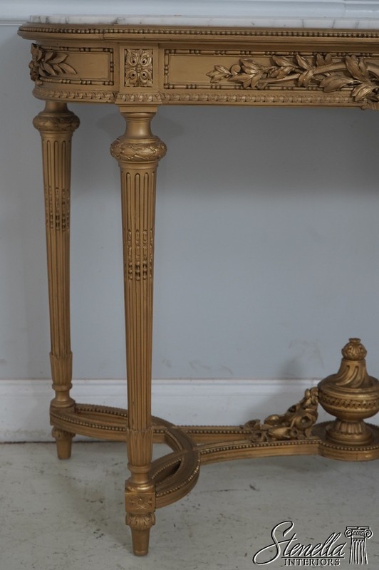 L64447: Vintage French Louis XVI Marble Top Gold Console Table w. Mirror gallery