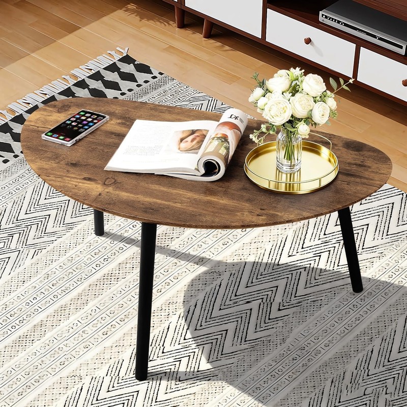 Mid Century Modern Small Oval Coffee Table - Espresso Wood, Rustic Farmhouse Acc gallery