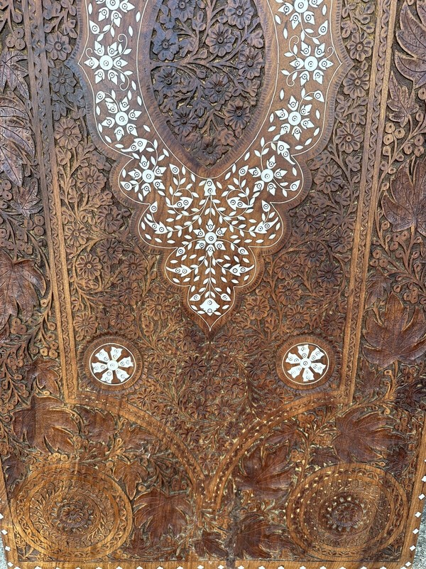 Antique Moroccan Carved Inlay Wooden Door, Table, Wall hanging 60”x27” gallery