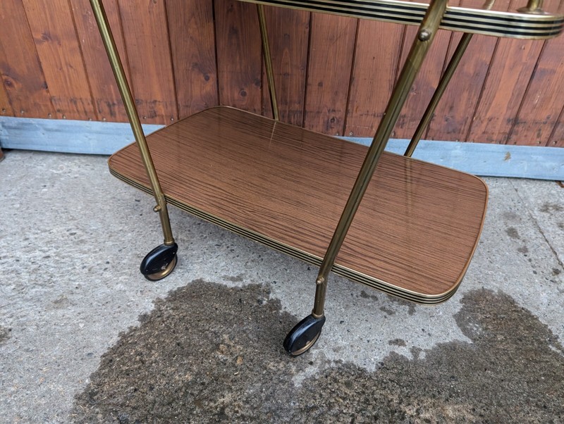 Serving Cart Tea Cart Walnut 60s Table Side Table Brass Mid Century 2 gallery