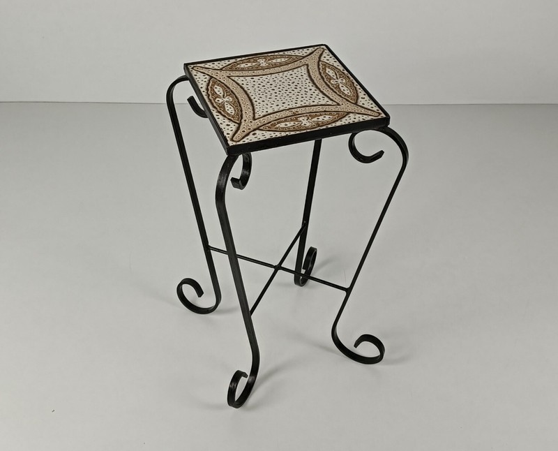 Vintage Wrought Iron Ceramic Tiles top Small side occasional wine table retro fu gallery