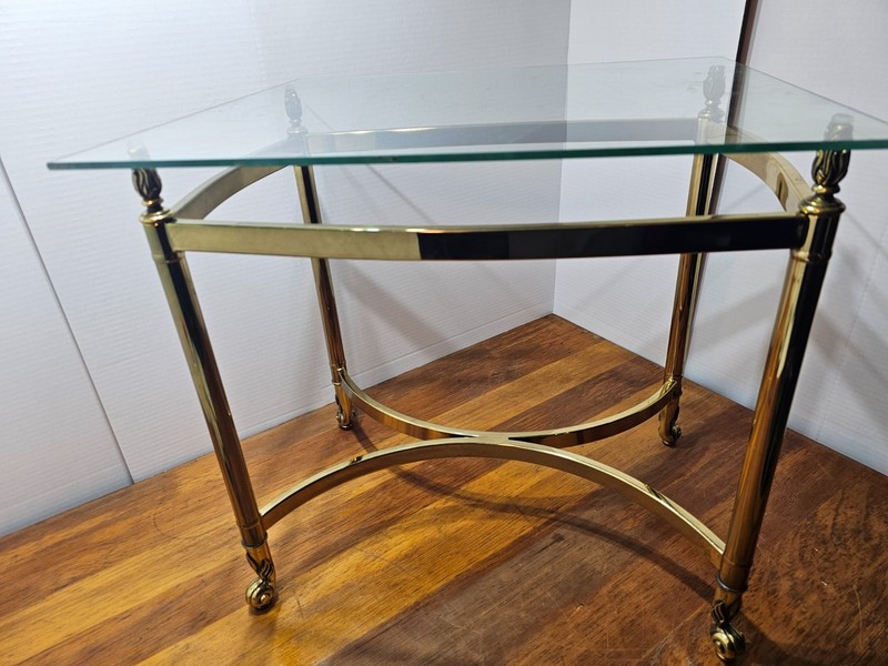 Vintage Labarge Tulip Footed Glass Top Brass Side Table Accent Table Regency MC