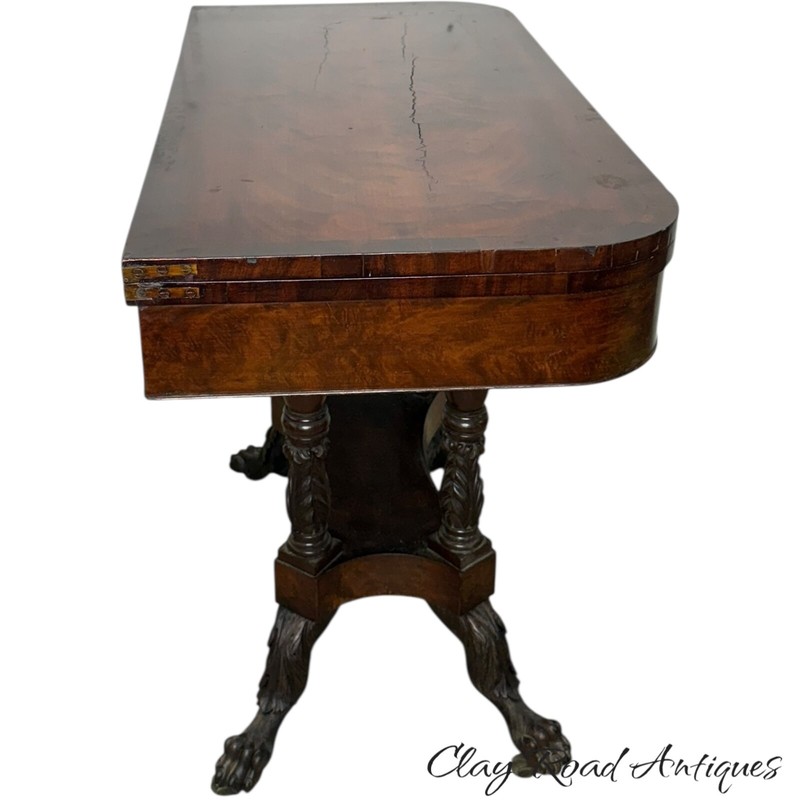 Antique NY classical federal card game table paw ft acanthus Allison Mahogany gallery