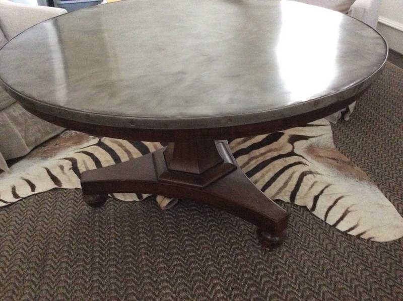 48” Antique English Round Zinc Topped Mahogany Table gallery