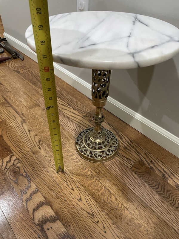 Vintage Brass Filigree And Marble Top Pedestal Side Table 17-1/2” Tall NL gallery