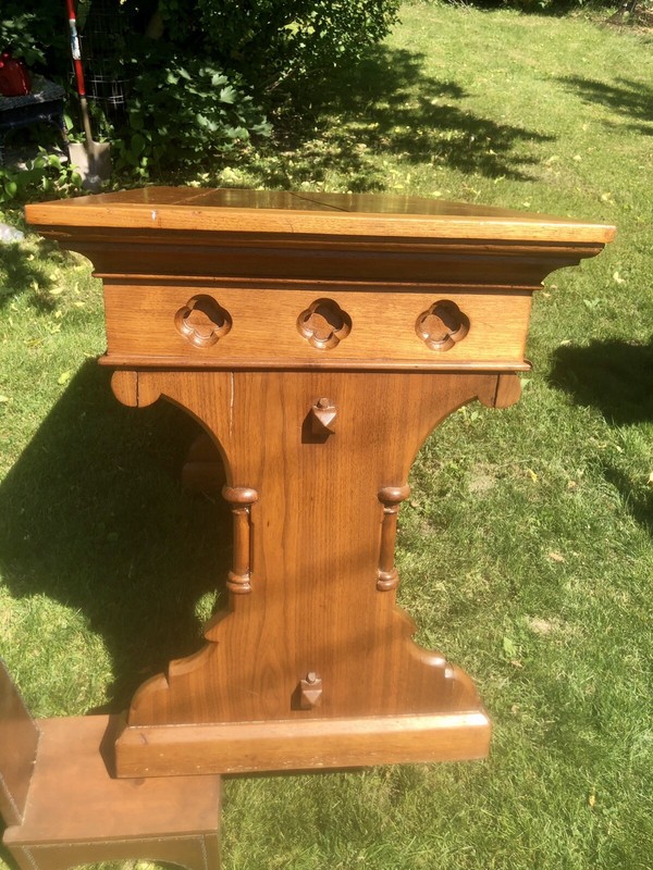 Rare Antique Table Deacons Mission Oak Trestle Library Carved 48” Long 26” Wide gallery