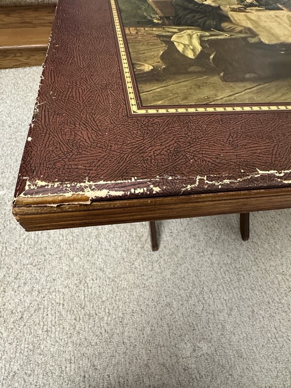 Antique Folding Card Table Tavern Scene Wood Game Table 1930s Vintage gallery