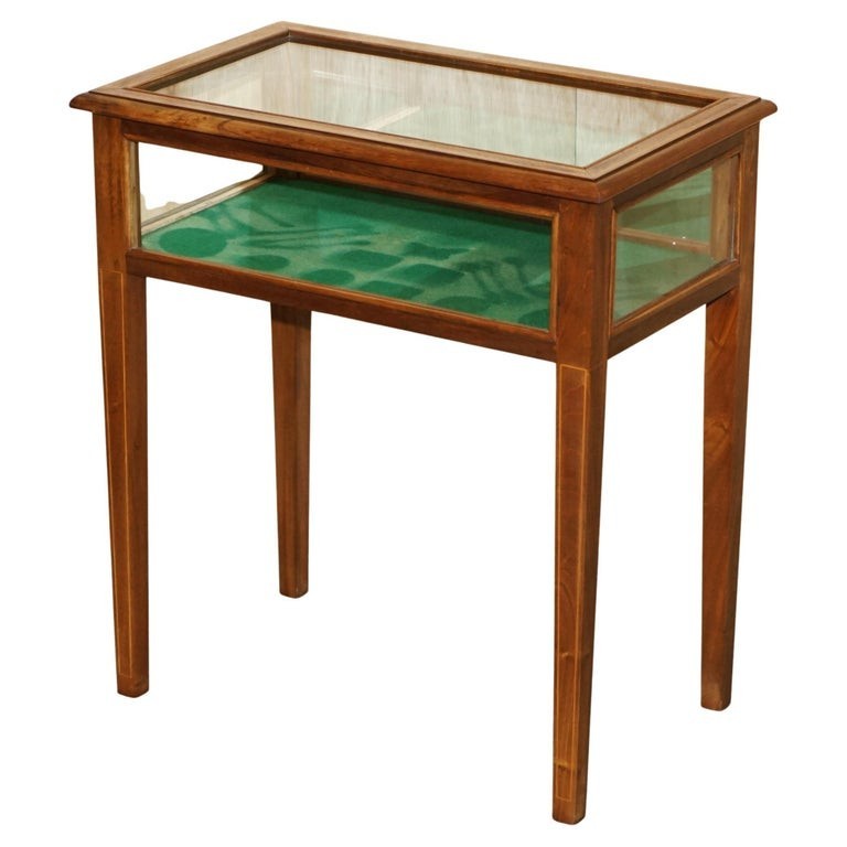 ANTIQUE EDWARDIAN MAHOGANY GLASS DISPLAY CASE SIDE END TABLE FOR TRINKETS ETC