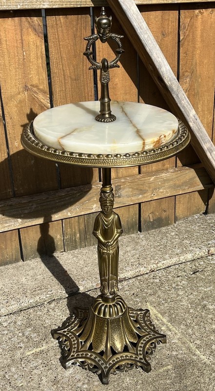 Vintage Antique Rembrandt Devil Knight Sword Marble Brass Table Smoking Gothic