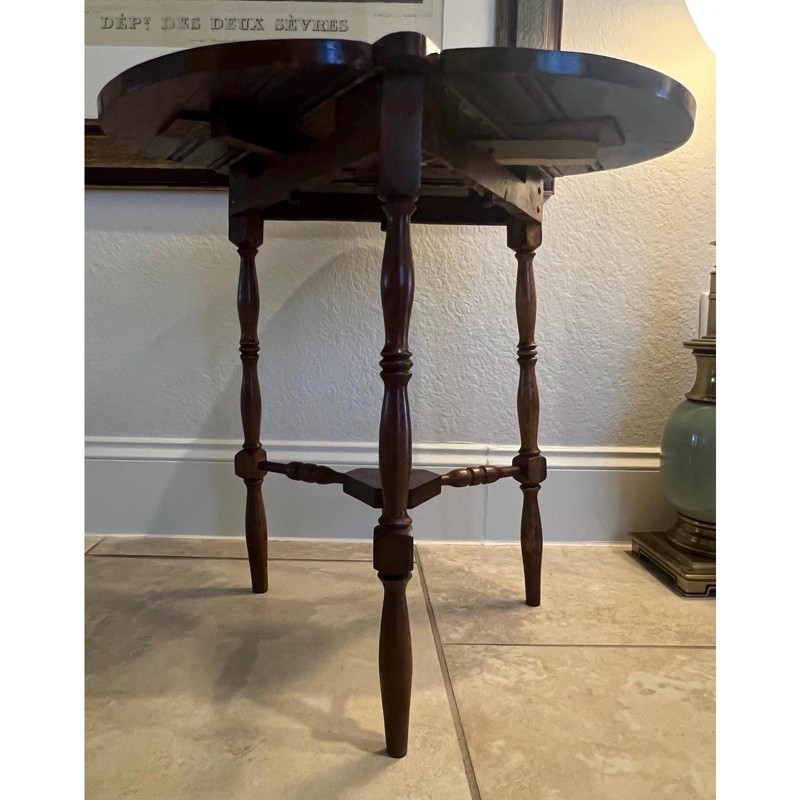 Antique Victorian Cloverleaf Drop Leaf Side Table Walnut Triangular 1800s gallery