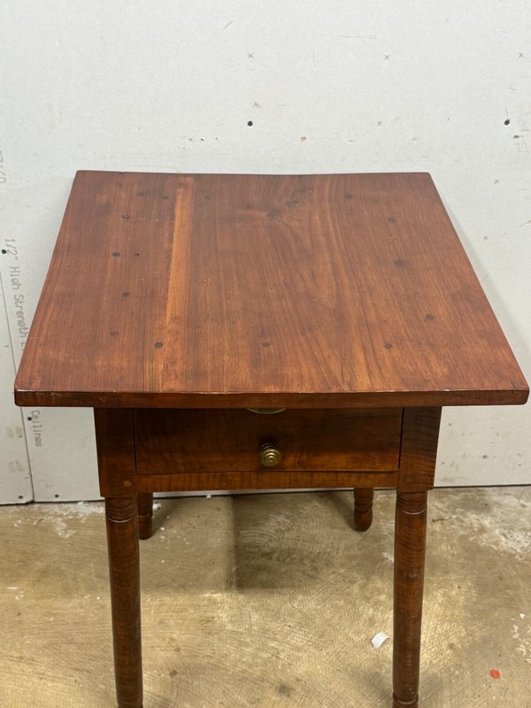 antique bench made tiger maple & walnut work table night stand end 1800s drawer gallery
