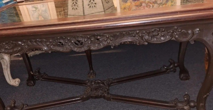 Antique Hand Carved Marble Top Library / Center Table gallery