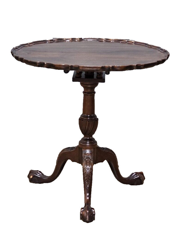 Stickley Carved Chippendale Mahogany Pie Crust Tilt Top Table Claw and Ball Feet gallery