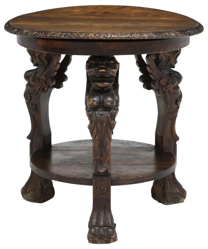 Antique Table, Occasional, Carved, Roundtop, Renaissance, Revival, early 1900s!