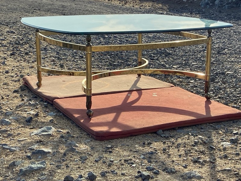 Vintage Mid Century Hollywood Regency Brass And Beveled Glass Top Coffee Table gallery