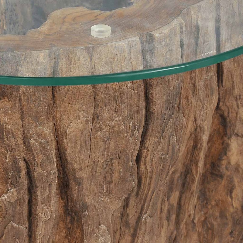 Coffee Table Round Sofa End Table Side Table Solid Wood Teak and Glass vidaXL gallery