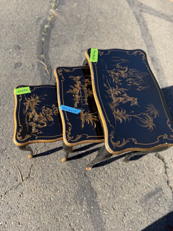 Vintage Mid-Century Chinoiserie Black Lacquer & Gilt Nesting Tables - Set of 3 gallery