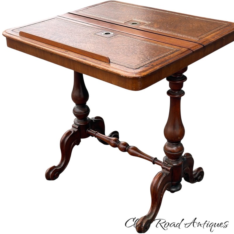 Antique Regency writing reading table combination drawing leather top 19th gallery