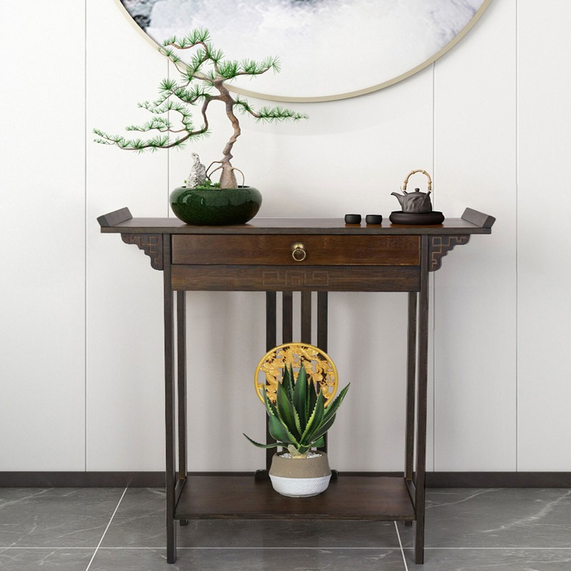 Vintage Hall Console Table Luxurious Totem Decor with Pull Drawer & Bottom Shelf gallery